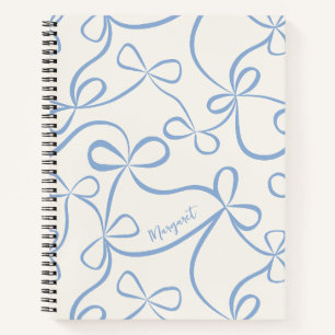 Light Blue Coquette Bow Pattern Custom Name Notebook