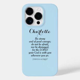 Light Blue Courage Bible Verse Custom Name Simple Case-Mate iPhone 14 Pro Case