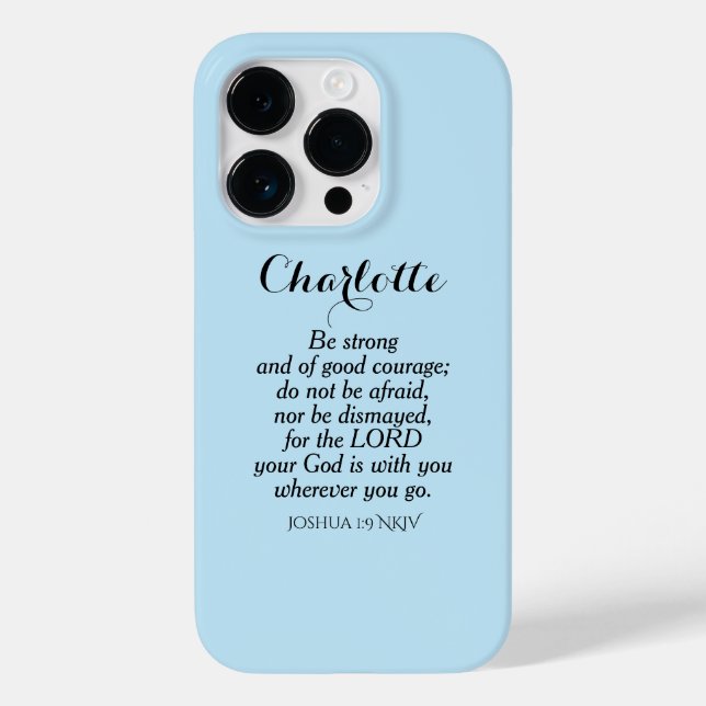 Light Blue Courage Bible Verse Custom Name Simple Case-Mate iPhone Case (Back)