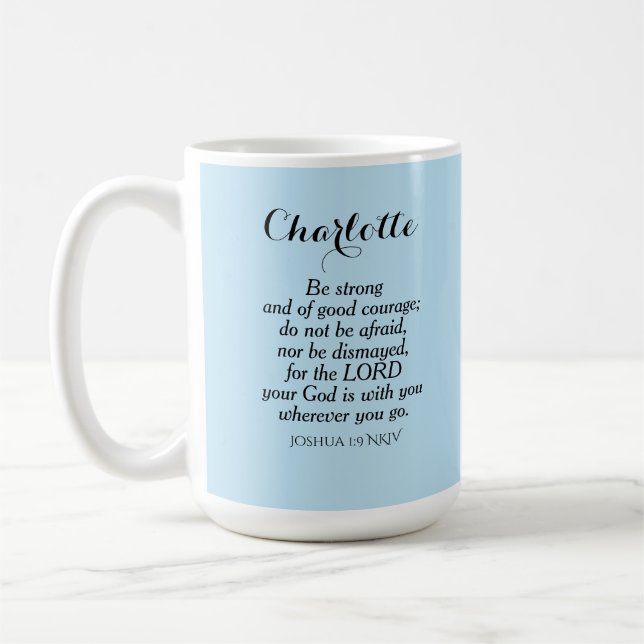 Light Blue Courage Bible Verse Custom Name Simple Coffee Mug (Left)