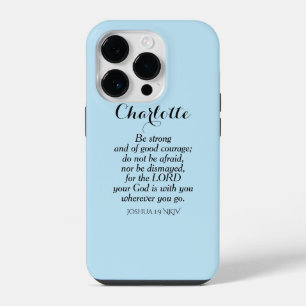 Light Blue Courage Bible Verse Custom Name Simple iPhone 14 Pro Case