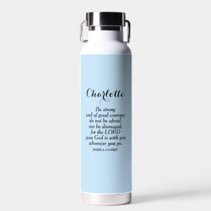 Light Blue Courage Bible Verse Custom Name Simple Water Bottle