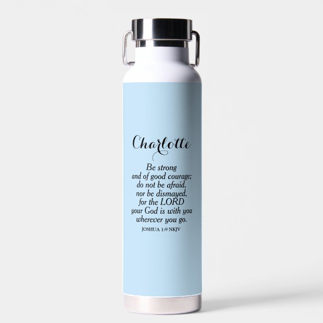 Light Blue Courage Bible Verse Custom Name Simple Water Bottle (Front)