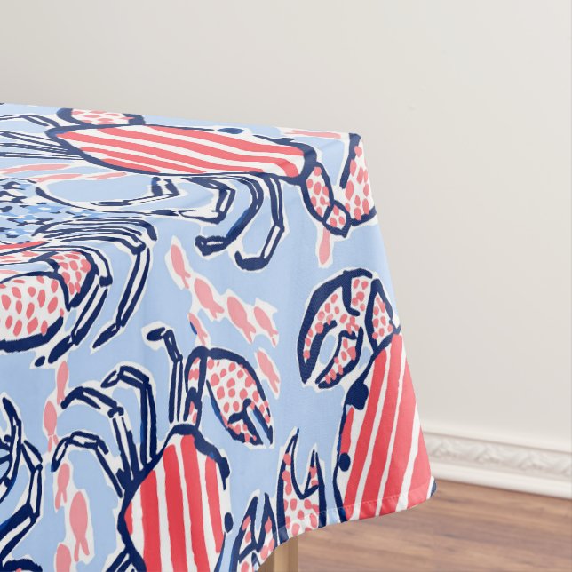 Light Blue Crab / Red Striped Crabs Navy Starfish  Tablecloth (In Situ)