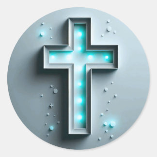 Light Blue Cristian Cross Classic Round Sticker