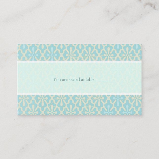 Light Blue Cross Damask Wedding Place Card (Front)