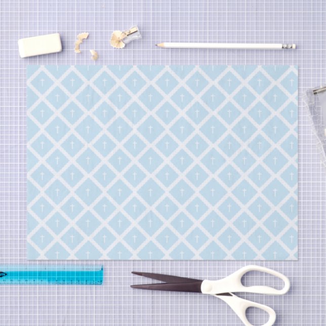 Light Blue Cross Pattern Religious Gift  Tissue Paper (Craft)