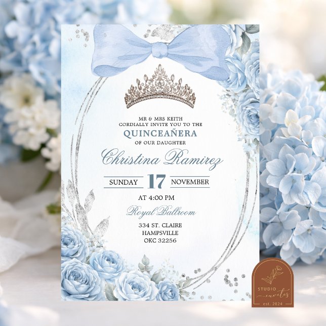 Light Blue Crown Quinceanera Invitation (Creator Uploaded)