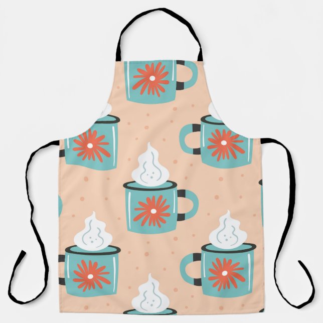 Light Blue Cup Seamless Pattern. Apron (Front)