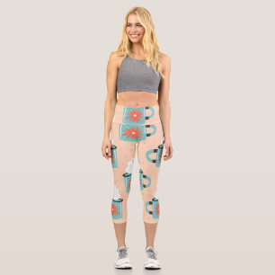 Light Blue Cup Seamless Pattern. Capri Leggings