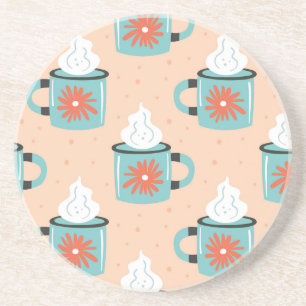 Light Blue Cup Seamless Pattern. Coaster
