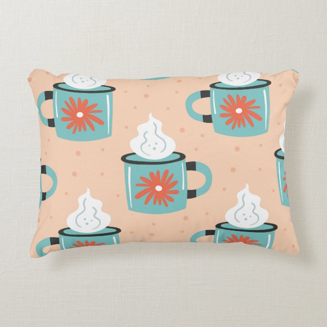 Light Blue Cup Seamless Pattern. Decorative Cushion (Front)