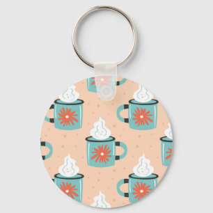 Light Blue Cup Seamless Pattern. Key Ring
