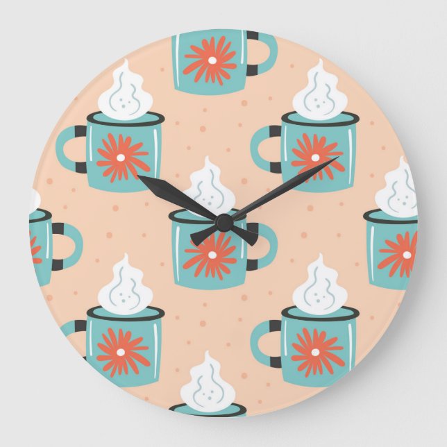 Light Blue Cup Seamless Pattern. Large Clock (Front)