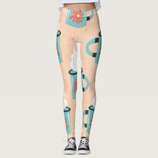 Light Blue Cup Seamless Pattern. Leggings (Front)