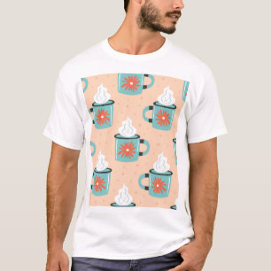 Light Blue Cup Seamless Pattern. T-Shirt