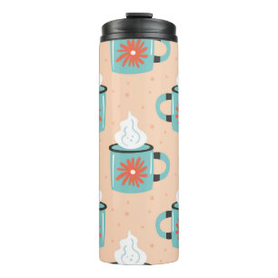 Light blue cup with steam seamless pattern, textur