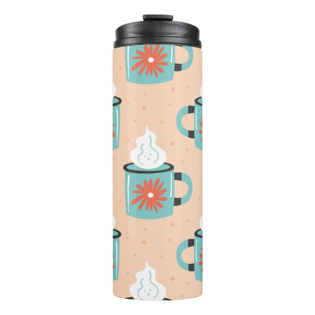 Light blue cup with steam seamless pattern, textur (Front)