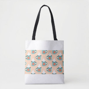 Light blue cup with steam seamless pattern, textur tote bag