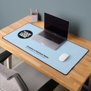 Light Blue Custom Business Logo Name, Slogan Desk Mat