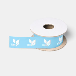 Light Blue Custom Business Logo Satin Ribbon