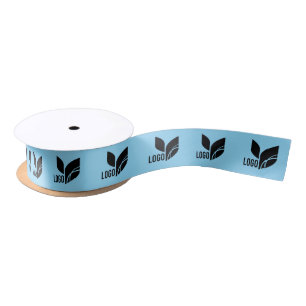 Light Blue Custom Business Logo Satin Ribbon