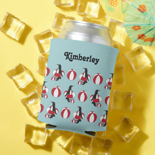 Light Blue Cute Cartoon Swimming Penguin Kids Name Can Cooler