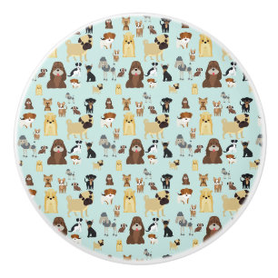 Light Blue Cute Dogs Pattern Dog Lover Gift Ceramic Knob