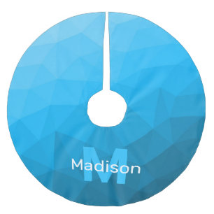 Light blue cyan geometric mesh pattern Monogram Brushed Polyester Tree Skirt