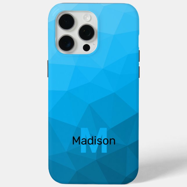 Light blue cyan geometric mesh pattern Monogram Case-Mate iPhone Case (Back)