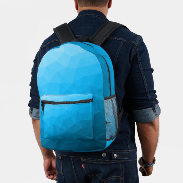 Light blue cyan Gradient Geometric Mesh Pattern Printed Backpack (Insitu (Model))