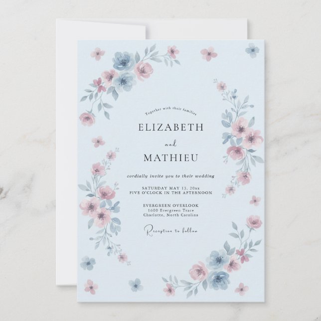 Light Blue Dainty Spring Wedding Invitation (Front)