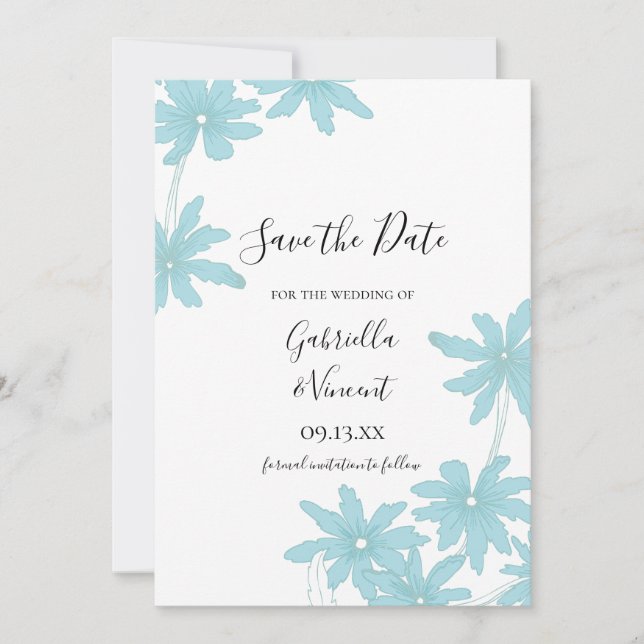Light Blue Daisies Wedding Save the Date (Front)