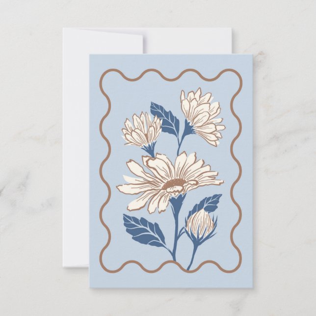 Light Blue Daisy Note Card with Wavy Border (Front)