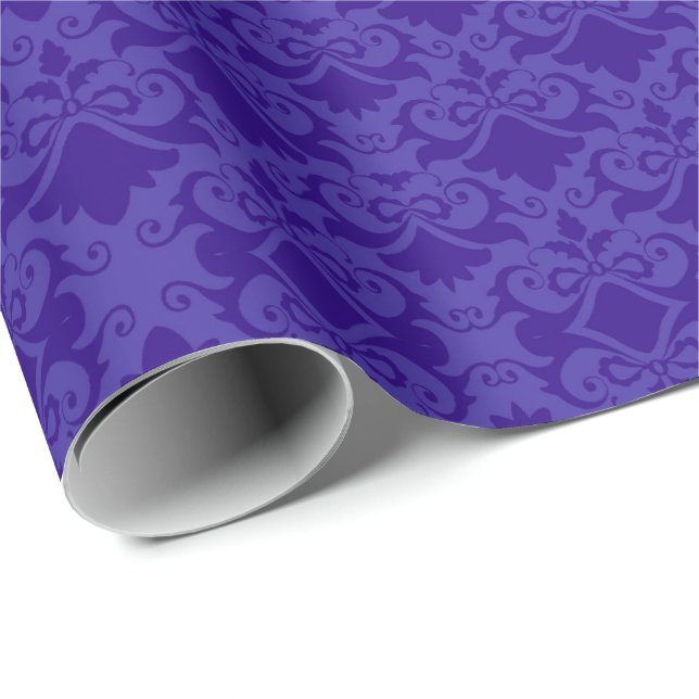 Light Blue Damask Bows Wrapping Paper (Roll Corner)