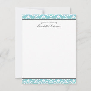 Light Blue Damask Flat Thank You Notes Invitation