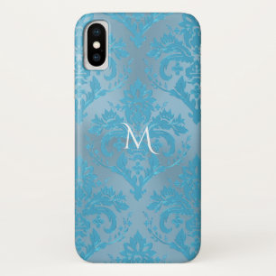 Light Blue Damask Monogram iPhone X Case