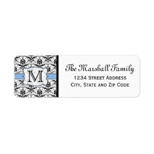 Light Blue Damask Monogram Return Address Labels