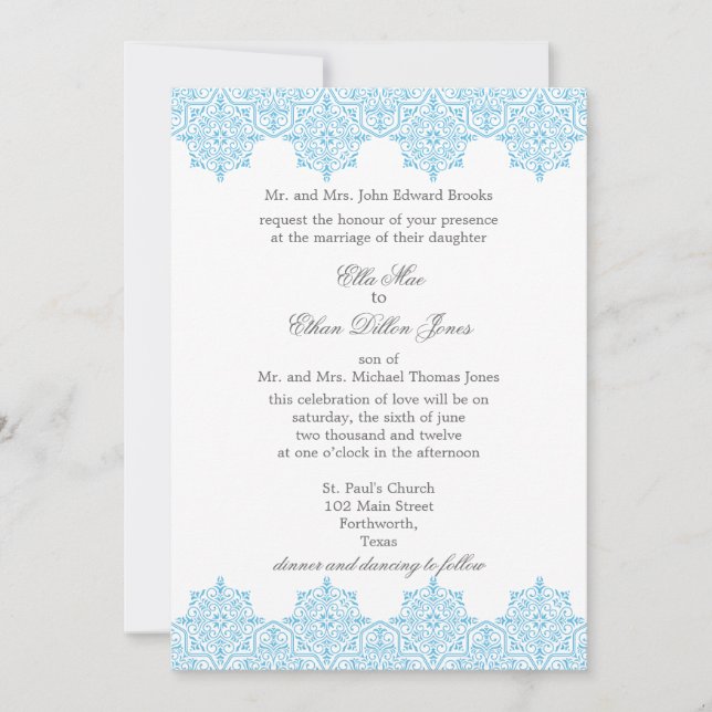 Light Blue Damask Wedding invitations (Front)