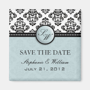 Light Blue Damask Wedding Save The Date Magnet