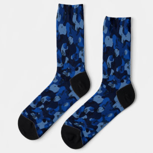 light blue, dark blue, dusty blue camo abstract socks