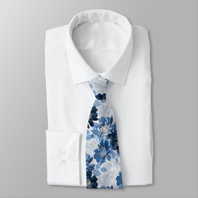 Light blue, dark blue flowers on light gray tie (Tied)