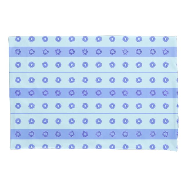 Light Blue Dark Blue Flowers Pattern Pillowcase (Front)