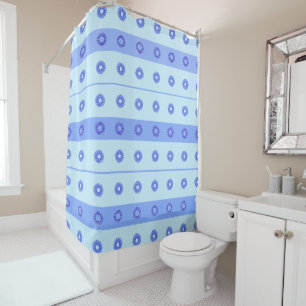 Light Blue Dark Blue Flowers Pattern Shower Curtain