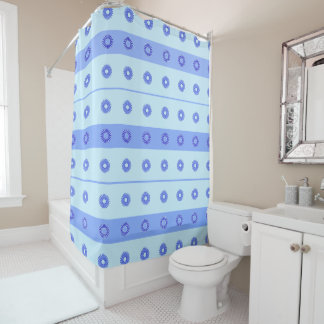 Light Blue Dark Blue Flowers Pattern Shower Curtain