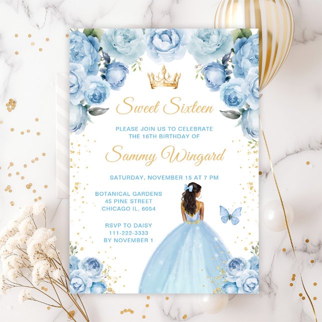 Light Blue Dark Skin Princess Sweet Sixteen Invitation (Creator Uploaded)