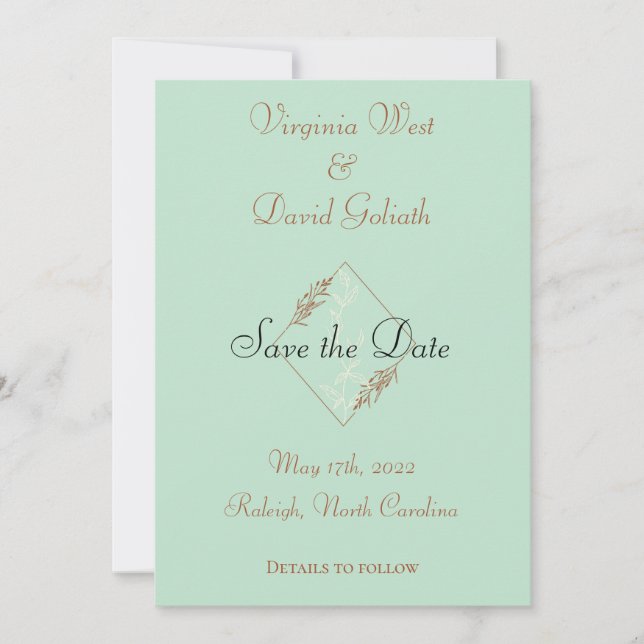 Light Blue Detailed Save The Date Wedding Card (Front)