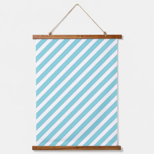 Light Blue Diagonal Stripes Hanging Tapestry
