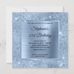 Light Blue Diamond Studded Foil 21st Birthday Invitation
