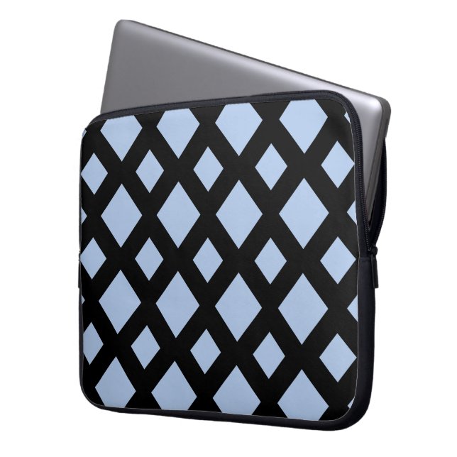 Light Blue Diamonds on Black Laptop Sleeve (Front Left)